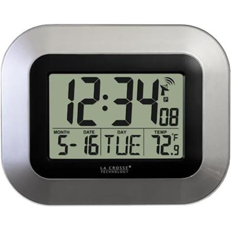 Tick-Tock Atomic Digital Wall Clock with IN Temp and Date-Silver TI91259